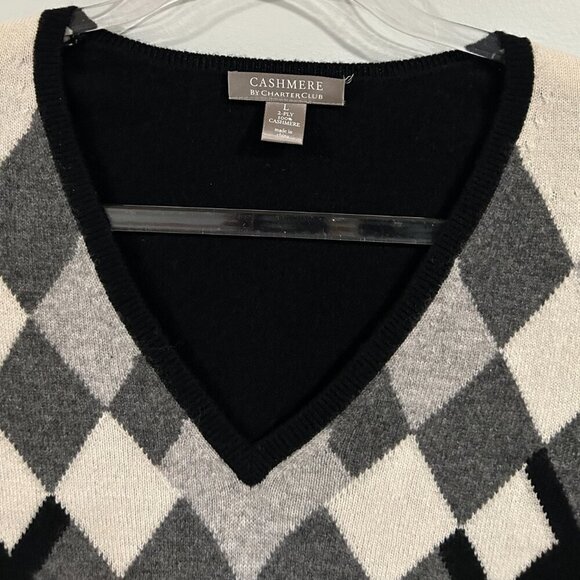 Charter Club Cashmere Sweater Argyle Print Size L - Picture 2 of 5